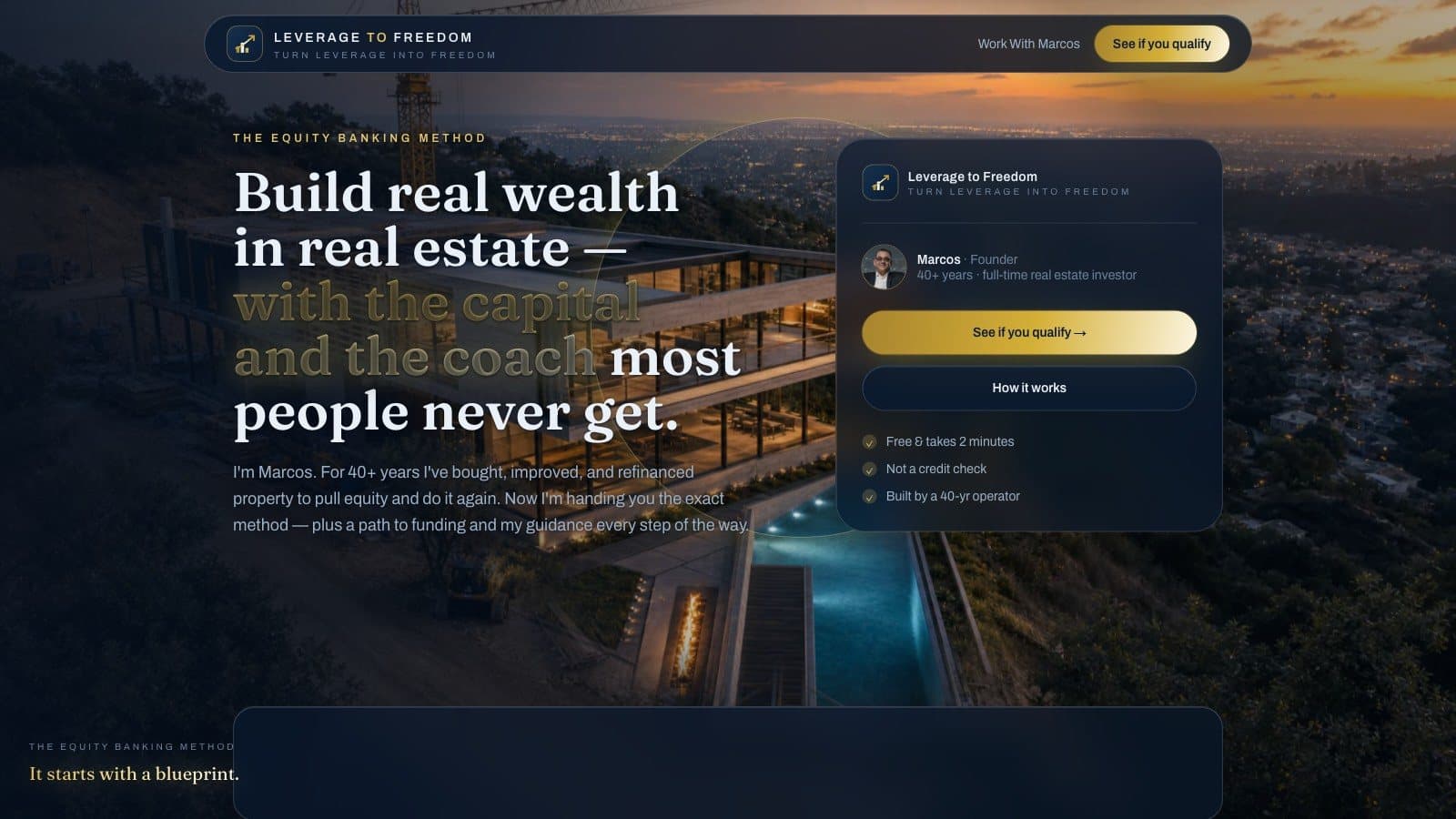 Leverage to Freedom — live site capture