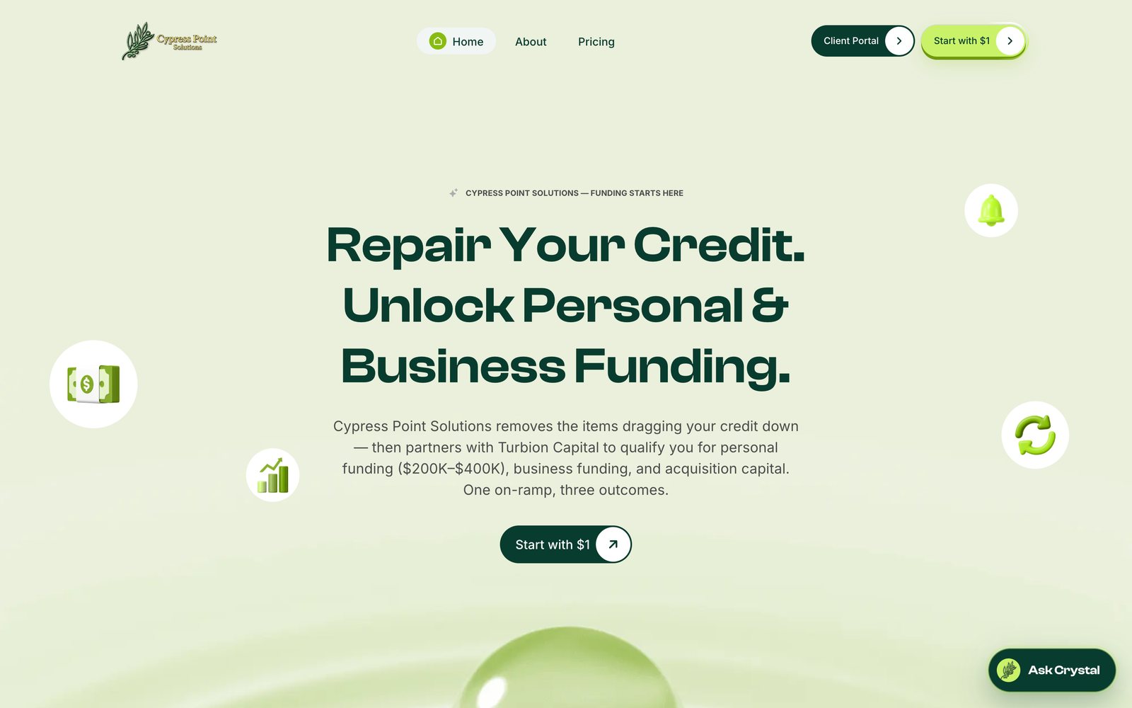 Cypress Point Solutions website — Repair your credit. Unlock personal & business funding.